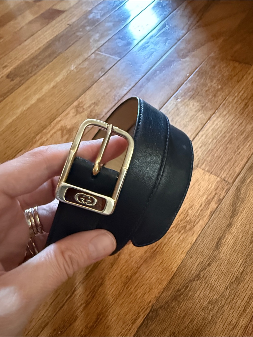 Gucci Black Leather Belt with Gold-Tone Signature Buckle